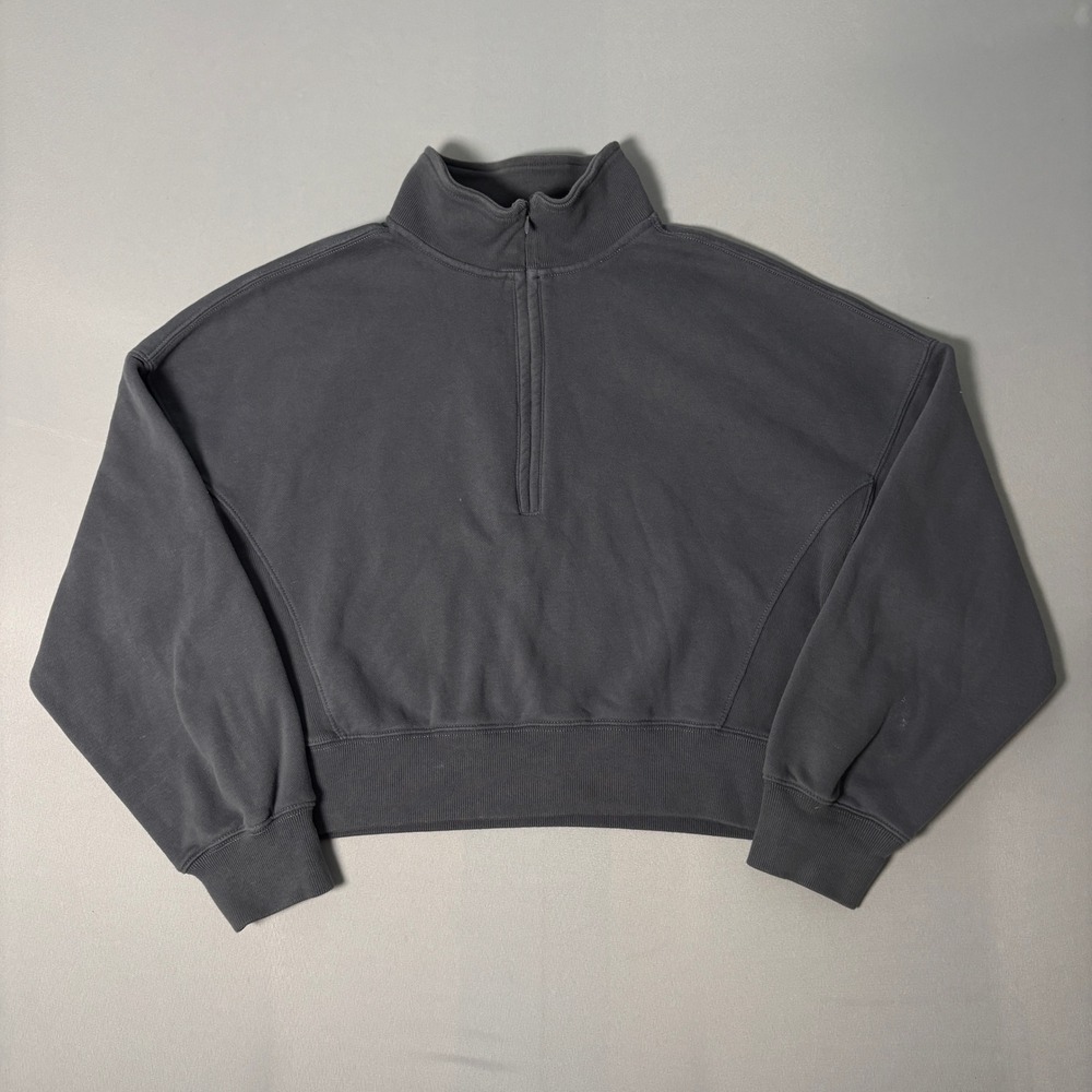Abercrombie & Fitch Soft Max Essentials Quarter Zip Cropped Sweatshirt Gray S